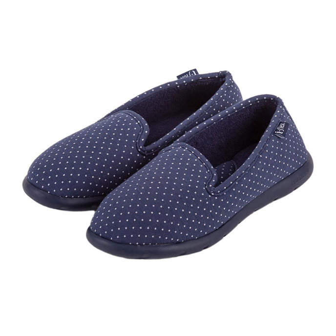 Isotoner Ladies iso-flex Spotted Fully Backed Slippers Navy Spot Extra Image 1